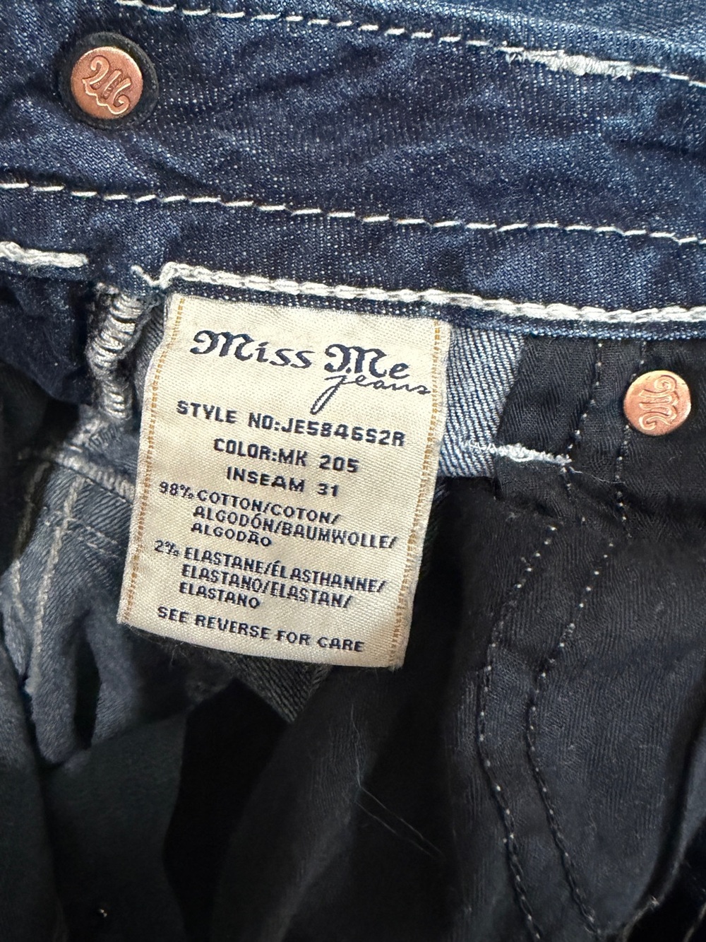 Miss Me Blue Jeans size 26 Skinny Y2k Embellished Rhinestone Distressed Pockets - Picture 8 of 10